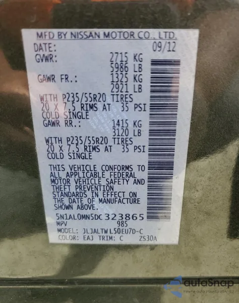 2013 Infiniti Jx35 from USA, damaged, VIN 5N1AL0MN5DC323865